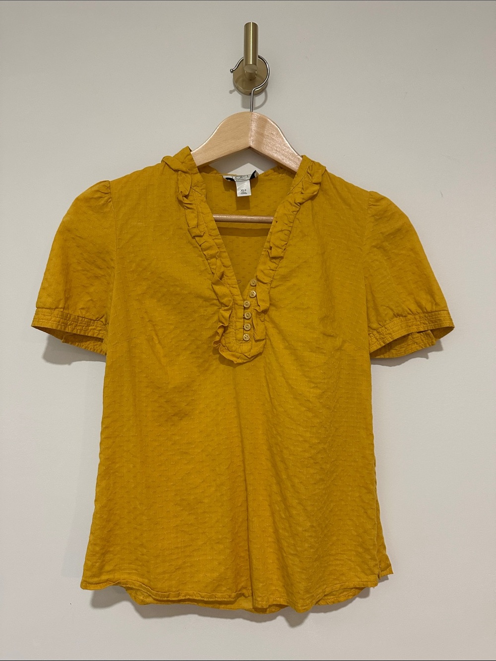LOST Petite Mustard Ruffle V-Neck Short Sleeve Top - Women